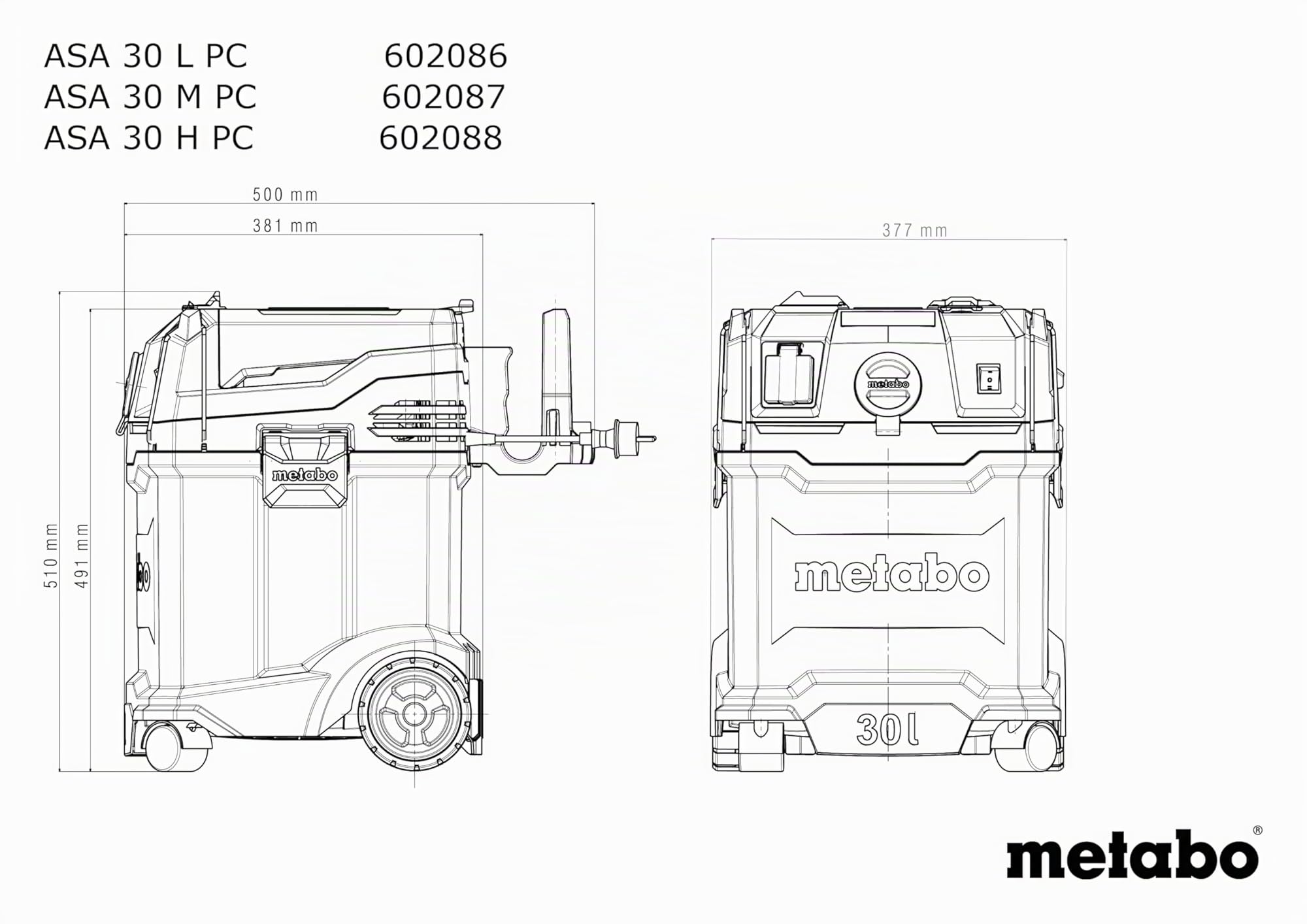 metabo ASA 30 H PC Aspiratore Universale - Aspiratore Umido/Secco 1200 W, 30 L con Pulizia Filtro e Funzione Antistatica, Inclusi Accessori e Cavo 8 m