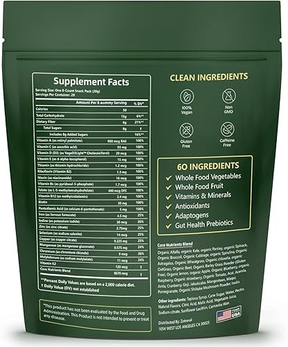 Miniatura 8 de Daily Greens, Superfood - Paquetes de gomitas verdes, suplemento de clorella y espirulina con más de 20 prebióticos orgánicos, vitaminas y minerales