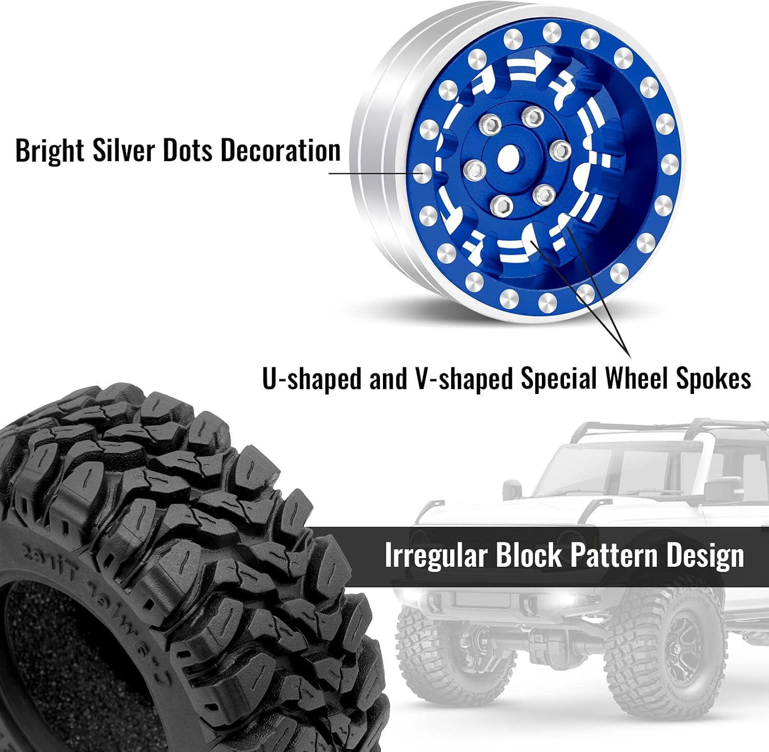 OGRC 1.0 Plus (1.2 Inches) Beadlock Wheels 7mm Negative Offset Wheel Rims SS Super Soft Sticky Tires for TRX4M SCX24 FCX24 AX24 1/24 1/18 RC Crawler Car - 62 * 24mm (Blue)