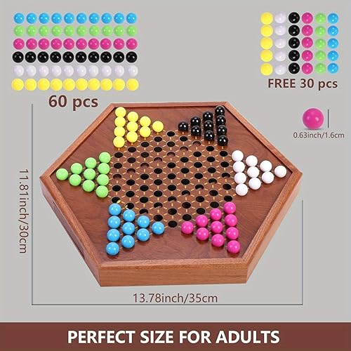 Miniatura 2 de Juego de mesa de damas chinas, juego de madera grande de 13.7 pulgadas con 60 canicas acrílicas coloridas + 30 repuestos, juego clásico de