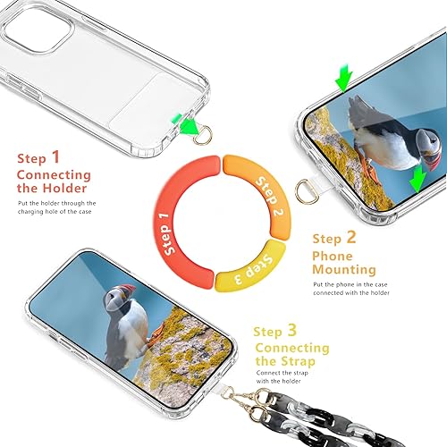 Miniatura 6 de Correa cruzada para teléfono celular, correa de cadena ajustable para teléfono con 2 almohadillas de TPU, funciona con iPhoneSamsung, cadena de