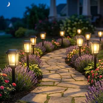 12 Pack Solar Pathway Lights Outdoor, Waterproof Garden Lights with Auto On/Off, 3000K Warm White