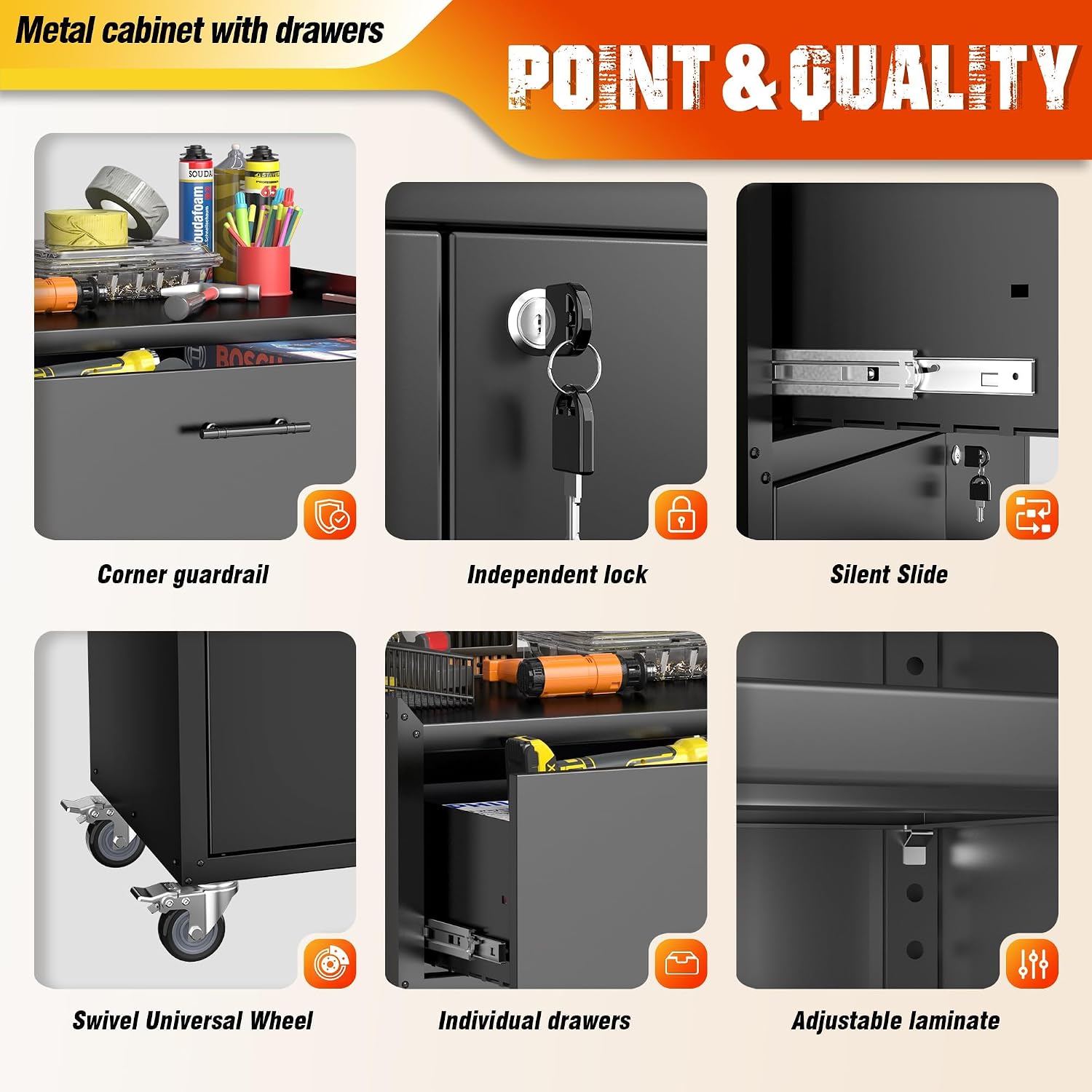 Metal Garage Storage Cabinet with Wheels, 35.4" H Tool Chests & Cabinets with 1 Drawer and 2 Locking Doors, Black Garage Cabinets with Wheels for Office, Workshop and Basement