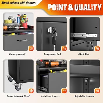 Metal Garage Storage Cabinet with Wheels, 35 H Large Capacity Rolling Tool Chest for Workshop, Garage, Cabinetry, 1 Drawer & 2 Locking Doors, Black