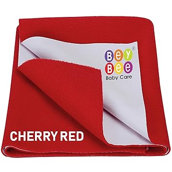 BeyBee Waterproof Quick Dry Sheet for Baby| Bed Pad Anti-Piling Fleece Extra Absorbent Washable Matress Protector| Baby Bed Protector Sheet for Toddler Children, Small Size, 50x70cm, Red - image, photos