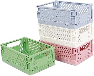 4 Pack Multicolor Stackable Storage Bins – Foldable & Durable Organize...