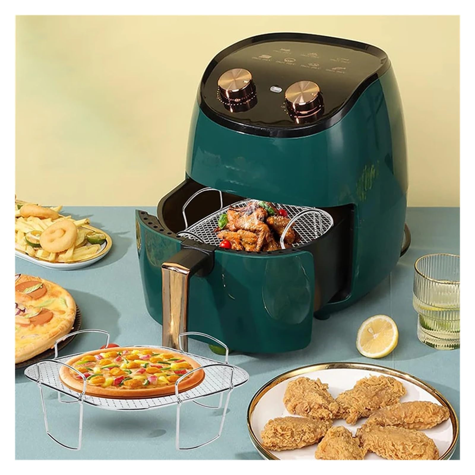 Luftfritteusen-Backzubehör-Set, Draht-Ofen-Grillrost for 3-5,8 QT-Irfryers, Kuchenkorb-Pfanne für Backen Braten Servieren | Weband Platter