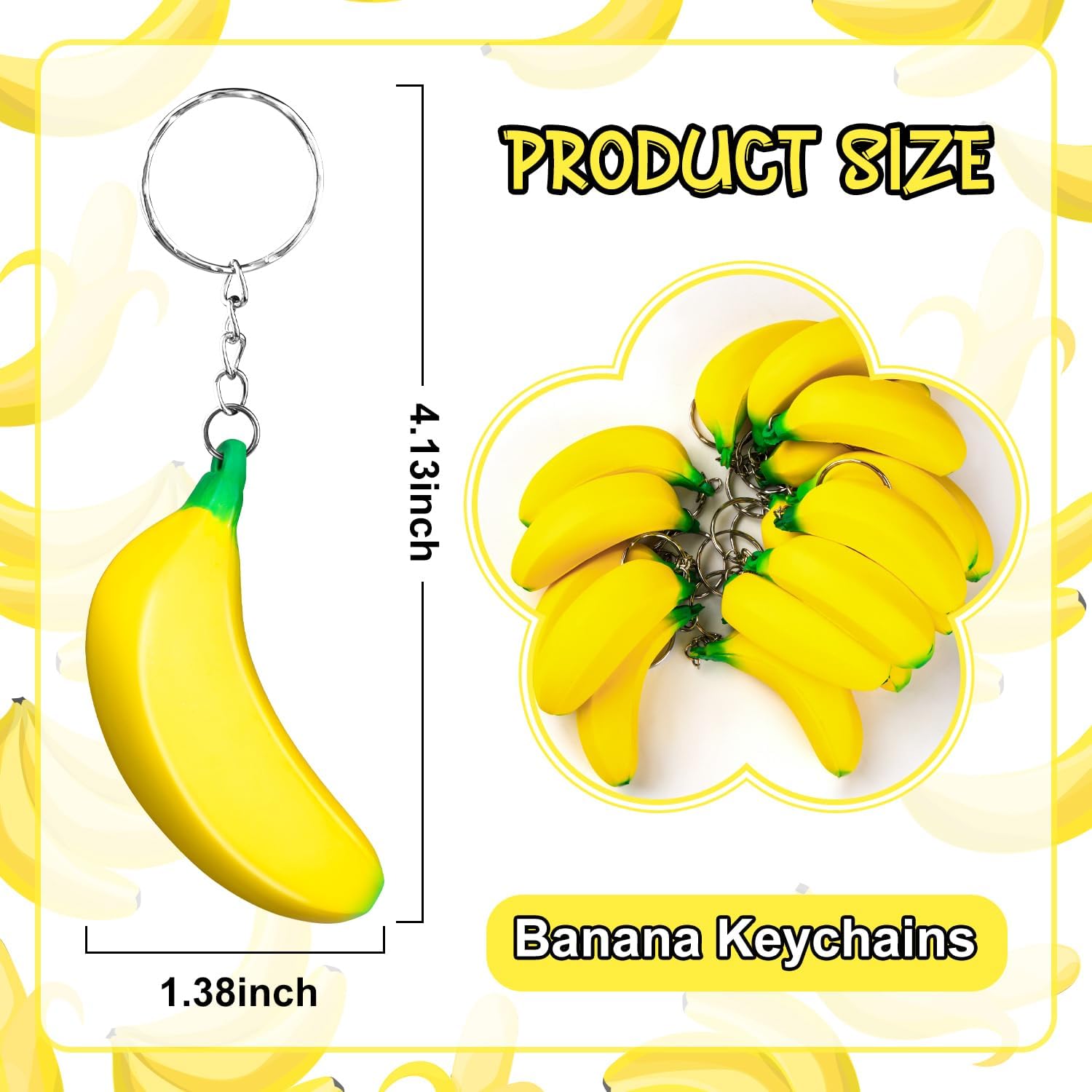 12Pcs Banana Keychains Stress Toys, Mini Banana Relief Toy, PU Banana Toy for Stress Relief Kids Adults Birthday Party Favors School Supplies