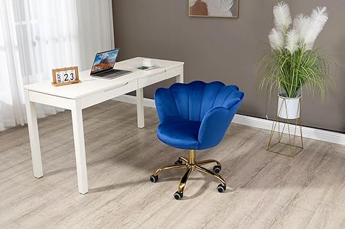 Miniatura 8 de ZOBIDO Silla cómoda de oficina en casa con ruedas, linda silla moderna tapizada en terciopelo con respaldo de concha marina ajustable giratoria para