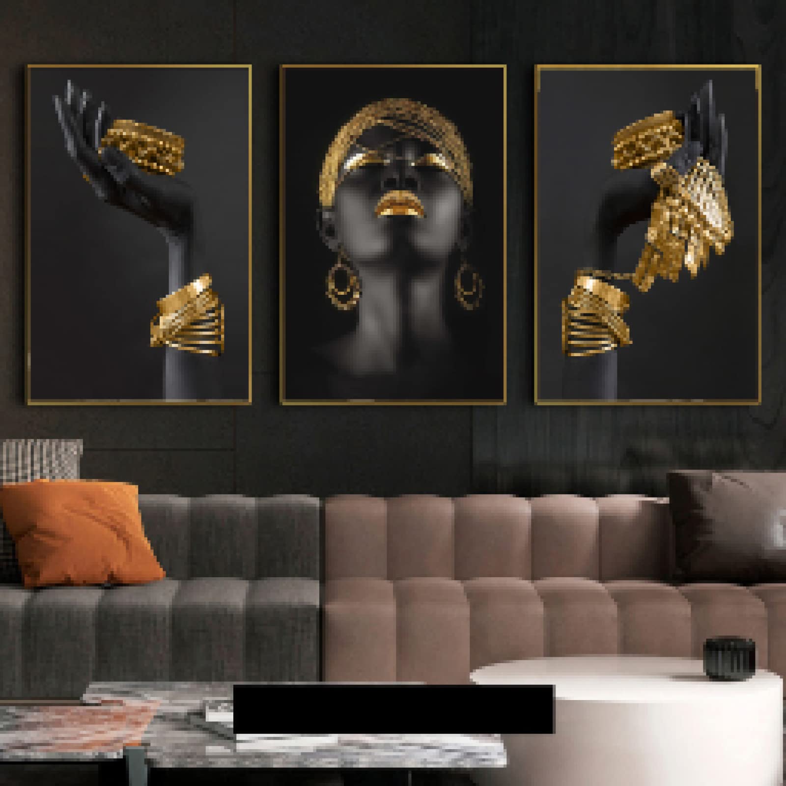 Femme noire art peinture dorée pour décoration murale chic de salon - 8