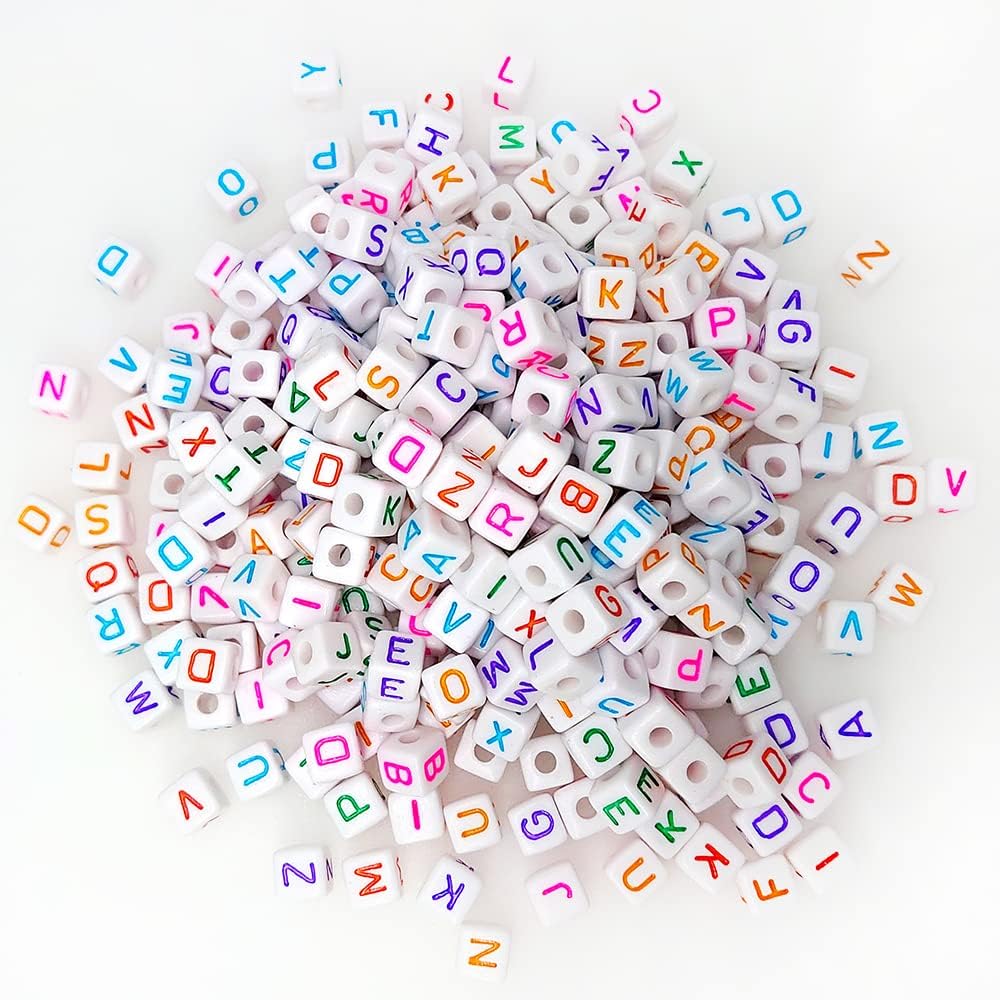 300+ Pieces 10x10mm Big Large White Cube Acrylic Alphabet Letter Beads A-Z Mixed Plastic Shape Loose Beads for Jewelry Making Bracelets Necklaces Key Chains (Colorful on White) - Image 4