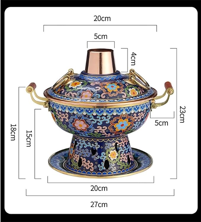Olla Hot Pot de Cobre Tradicional China para 1 Persona, Color Verde miniatura 3