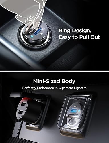 Miniatura 5 de AINOPE Gravity - Soporte para teléfono de coche y cargador de coche USB C dual de carga rápida con cable tipo C