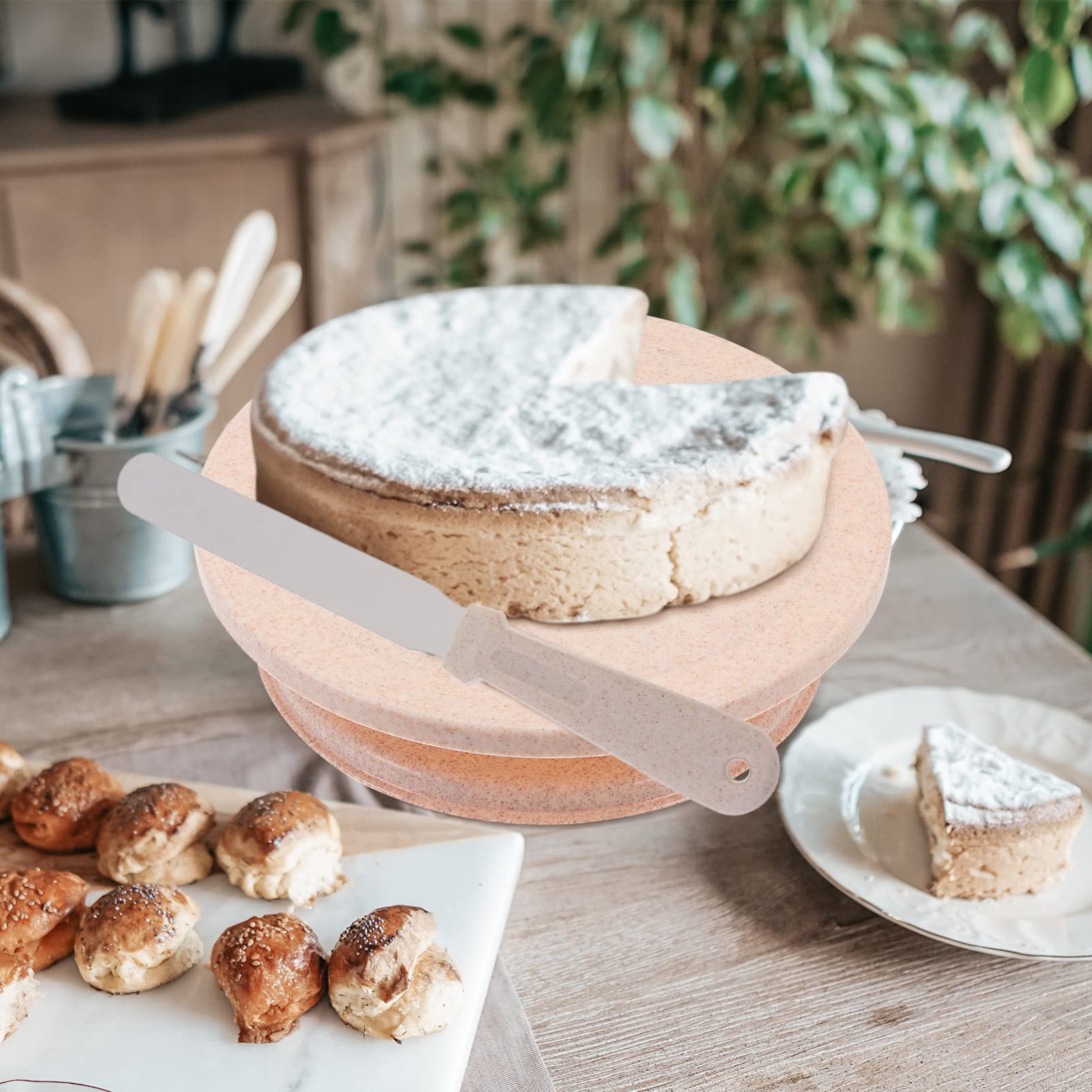 ABOOFAN Cake Turning Table Set Mit Drehbare Tortenplatte Für Einfache Dekoration Von Hochzeitstorten Und Cupcakes Und Wiederverwendbar Weizentönen