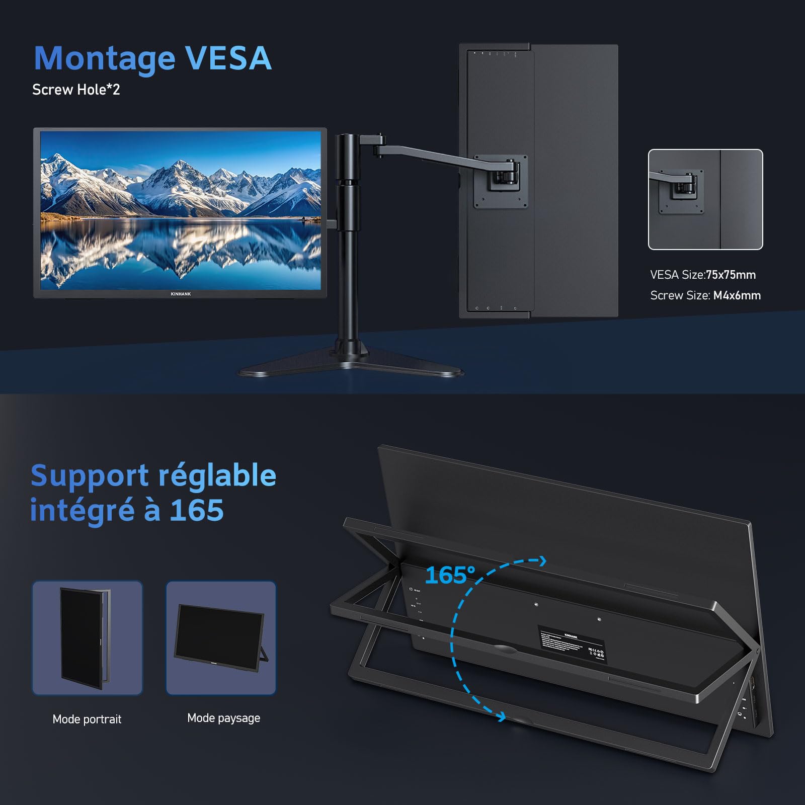 Kinhank 4K Ecran Portable, 18,4 Pouces Moniteur Portable, Google TV, 3840x2160 UHD Écran Ordinateur, HDR, 85% NTSC, IPS Mat Eye Care pour PC/portable/téléphone/tablette/Xbox/PS4/5/Switch, USB C/HDMI
