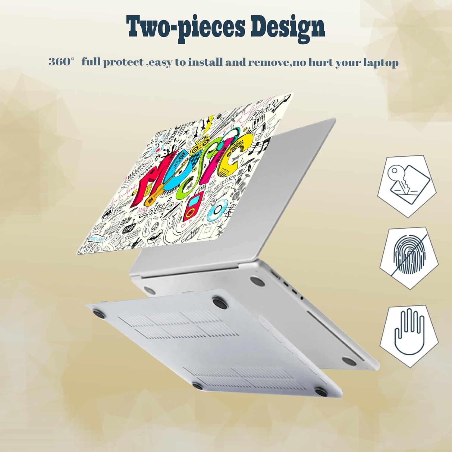 Laptop Shell Compatible with MacBook Air 13 Inch Case M4 M3 M2 2025 2024 2023 2022 New Version A3240 A3113 A2681,Air 13.6 Slim Protective Cover & Keyboard Cover,Creative Music