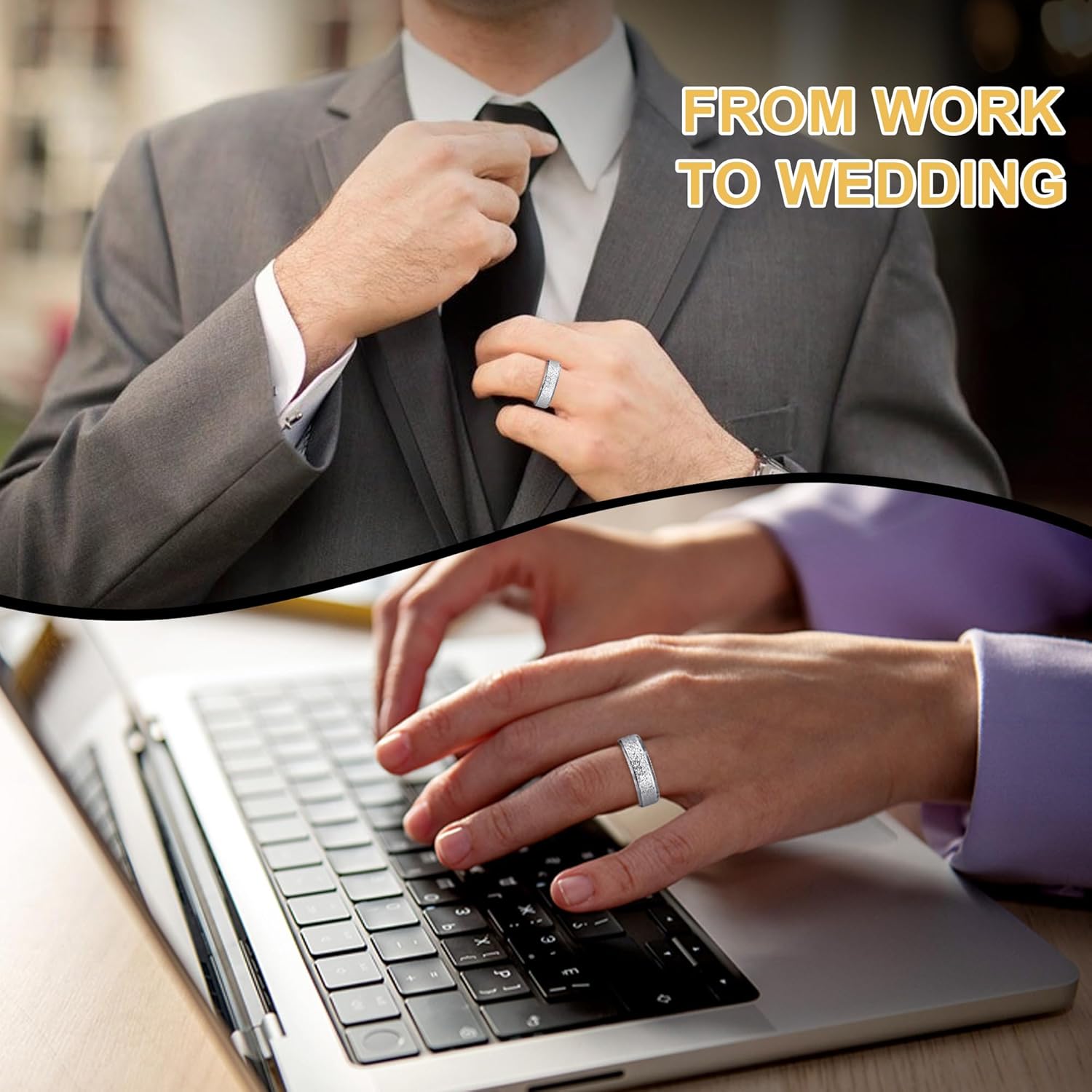 OreilleStar None Scratches Stainless Steel Rings for Men Women, 7mm Band Thumb Ring Sandblasted Outer Beveled Polished Inner Comfort Fit Mens Promise Engagement Ring Gold Silver Black Size 6-12 - Image 3