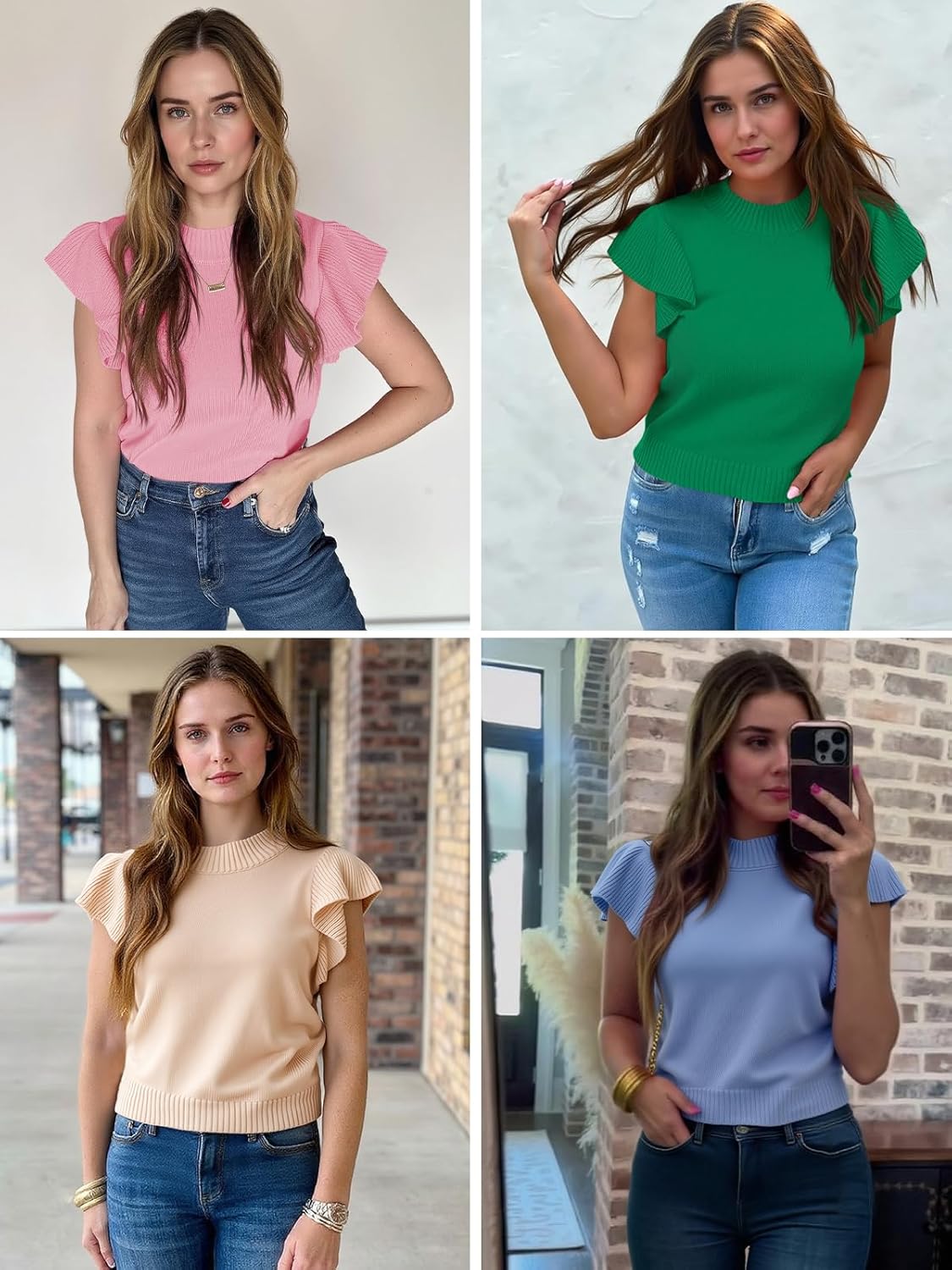 Cicy Bell Womens Ruffle Sleeve Cropped Sweaters Tops Ribbed Knit Lightweight Crewneck Pullover Casual Trendy T Shirts Blouses - Image 6