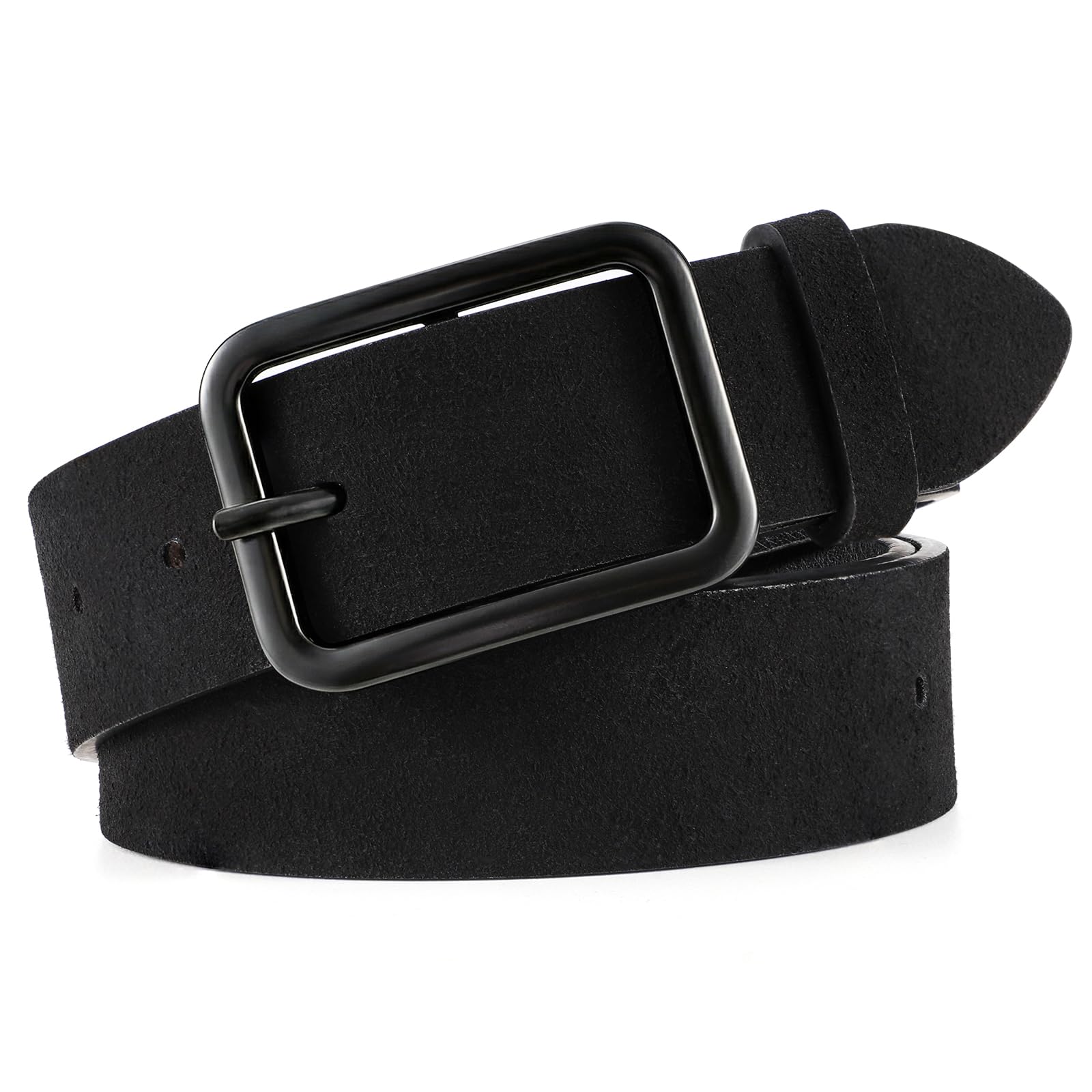 LEACOOLKEY Damen Ledergürtel schwarz mit Klassischer quadratischer Schnalle damen gürtel für Jeanshosen, 3.3cm Breite