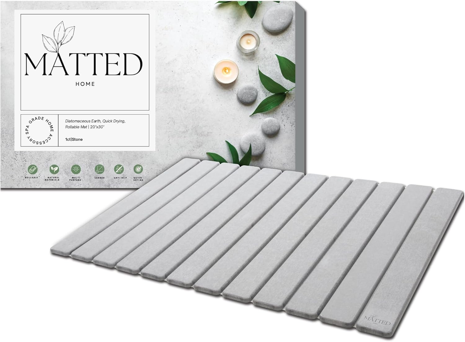 Matted Home Large Stone Bath Mat Grande Quick Drying Shower