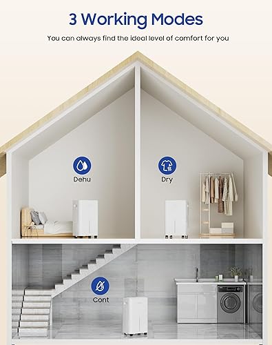 Miniatura 4 de Deshumidificador de 1600 pies cuadrados para el hogar, deshumidificador de 21 pintas para sótano con manguera de drenaje, deshumidificadores