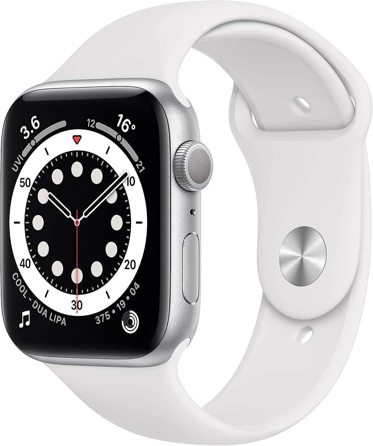 Apple Watch Series 6 (GPS, 44 mm) Aluminium Case Silver with White Sports Strap (Refurbished)