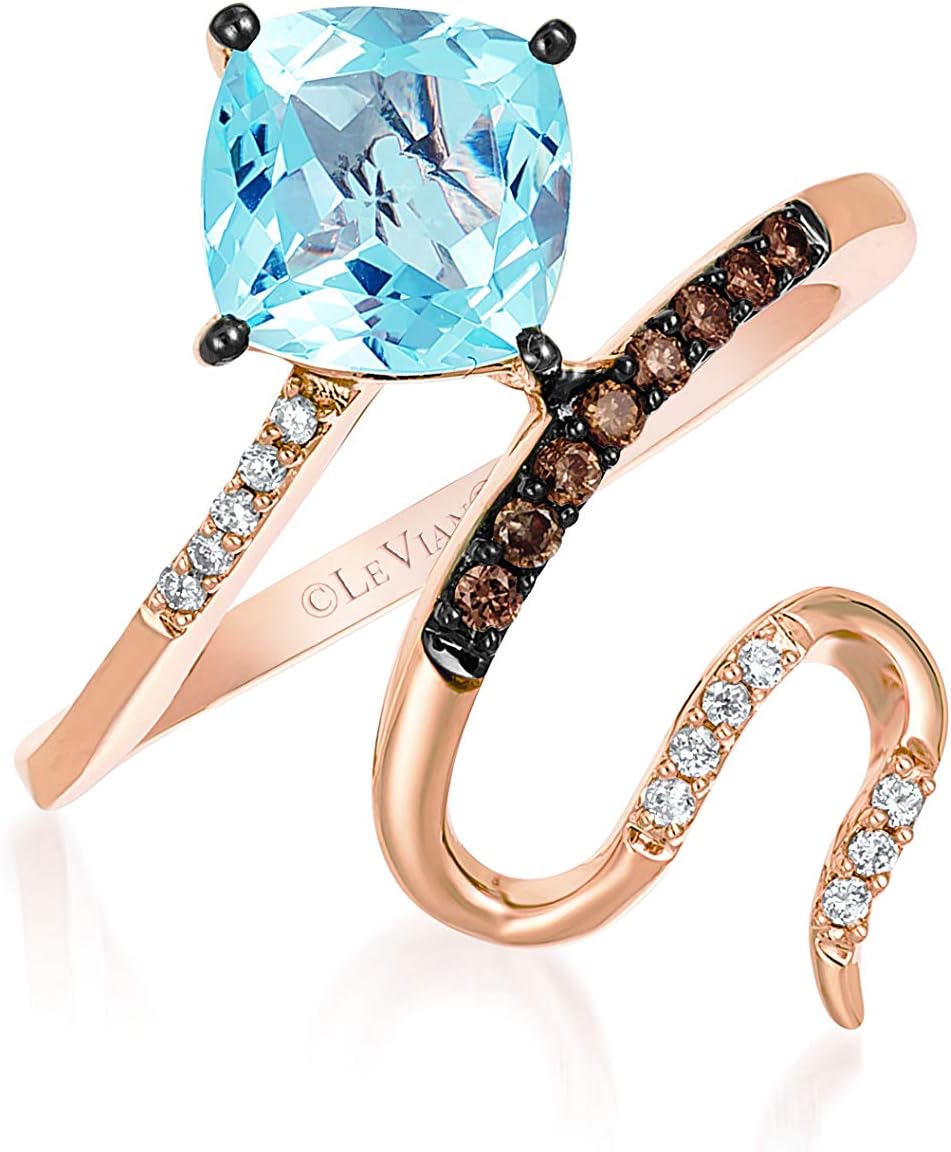 1/10 Carat Diamond and 1 1/5 Carat Cushion Cut Blue Aquamarine Snake Ring for Women in 14k Rose Gold (Fancy Brown/G-H, VS2-SI1, cttw) Promise Anniversary Ring Size 5 to 10.5 by LeVian - Image 3