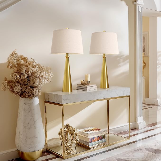 Lámpara de Mesa Oneach Moderna 25.75", Set de 2 con USB, Latón Dorado miniatura 3