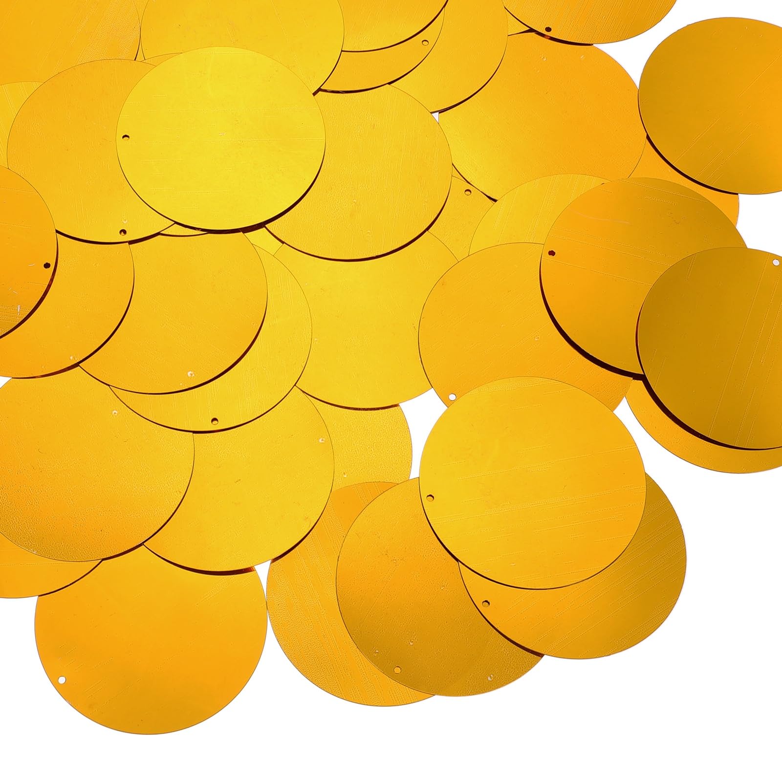 sourcing map 50 Pcs Flat Round Sequins 50mm/2 Inch Loose Paillettes Craft Sewing Sequins with Single Side Hole for DIY Embroidery Clothing Jewelry Making, Dark Gold, Silver Tone