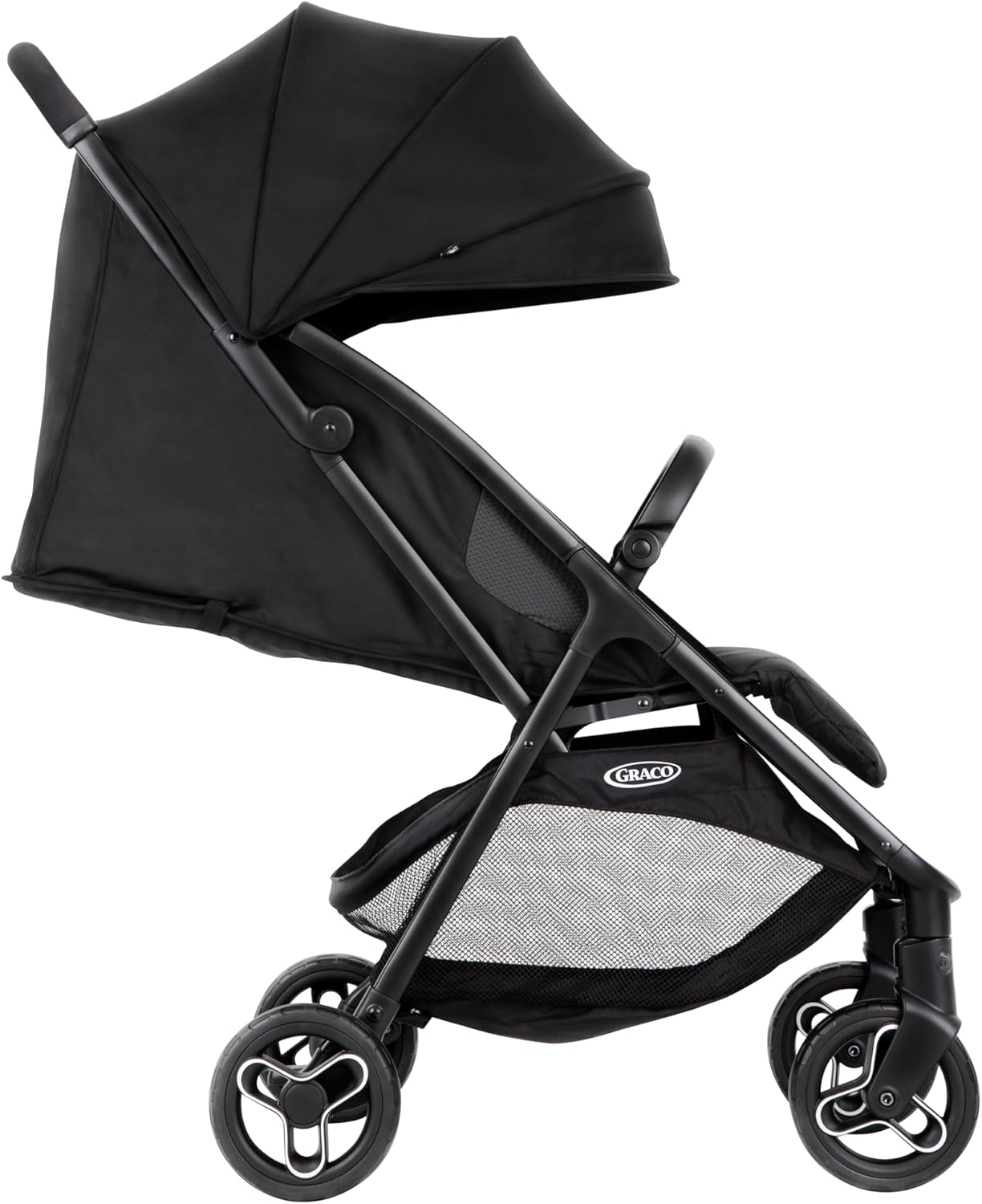 Graco Myavo Stroller unfolded, side view.
