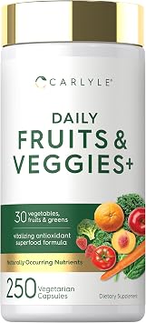 Carlyle Fruits and Veggies Supplement | 250 Capsules | Made with 30 Fruits and Vegetables | Vegetarian, Non-GMO, Gluten Free Superfood Formula