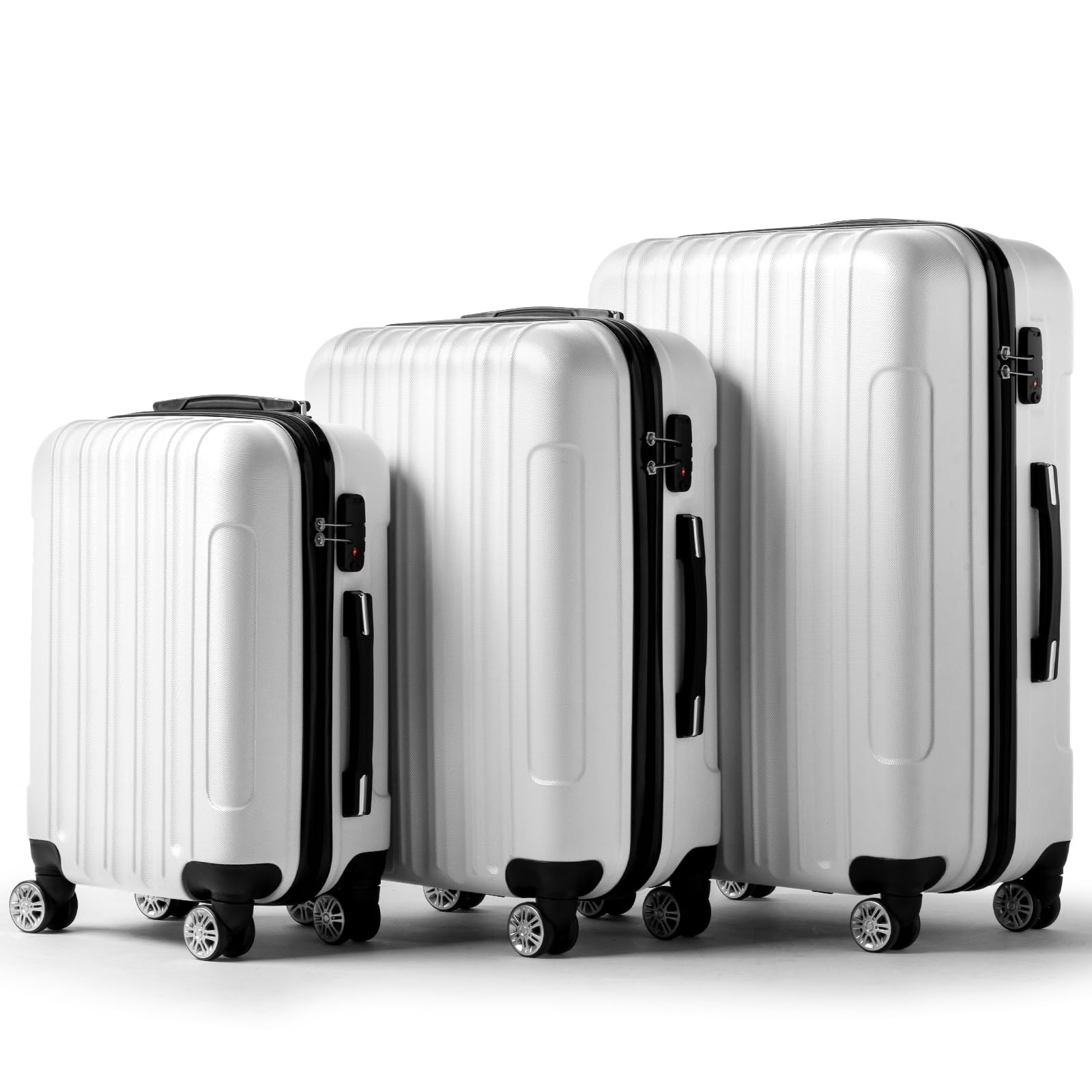 Artisasset 3 Piece Luggage Sets, Lightweight ABS Suitcase with 4 Spinner Wheels ＆ TSA Locks, Hardside Carry On Luggage Durable Suitcase Set for Family