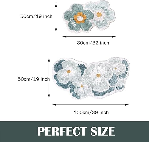 Miniatura 2 de Alfombra de baño en forma de flor verde, antideslizante, absorbente de agua, bonita alfombra de baño lavable a máquina para baño, dormitorio de