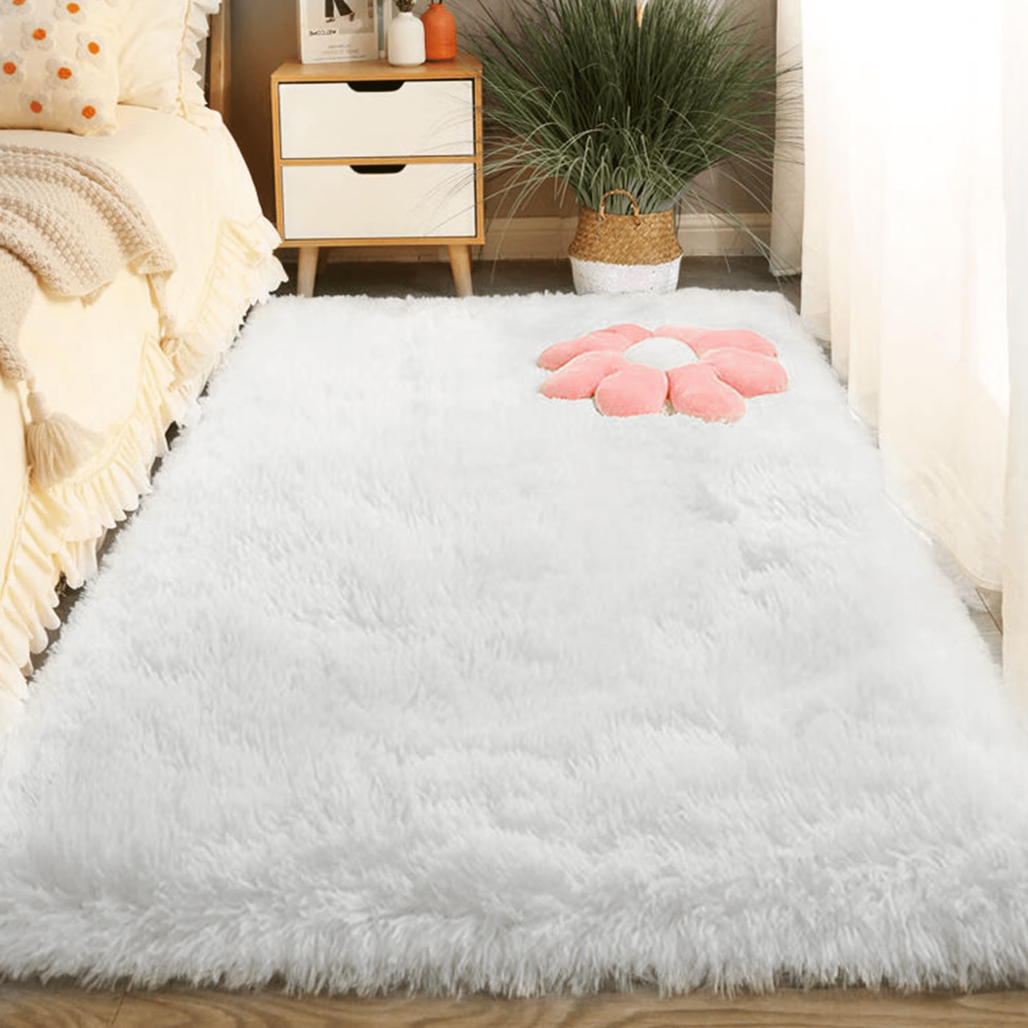 Tapis de sol grand style moderne Shaggy blanc de haute qualité pour salon et canapé chic