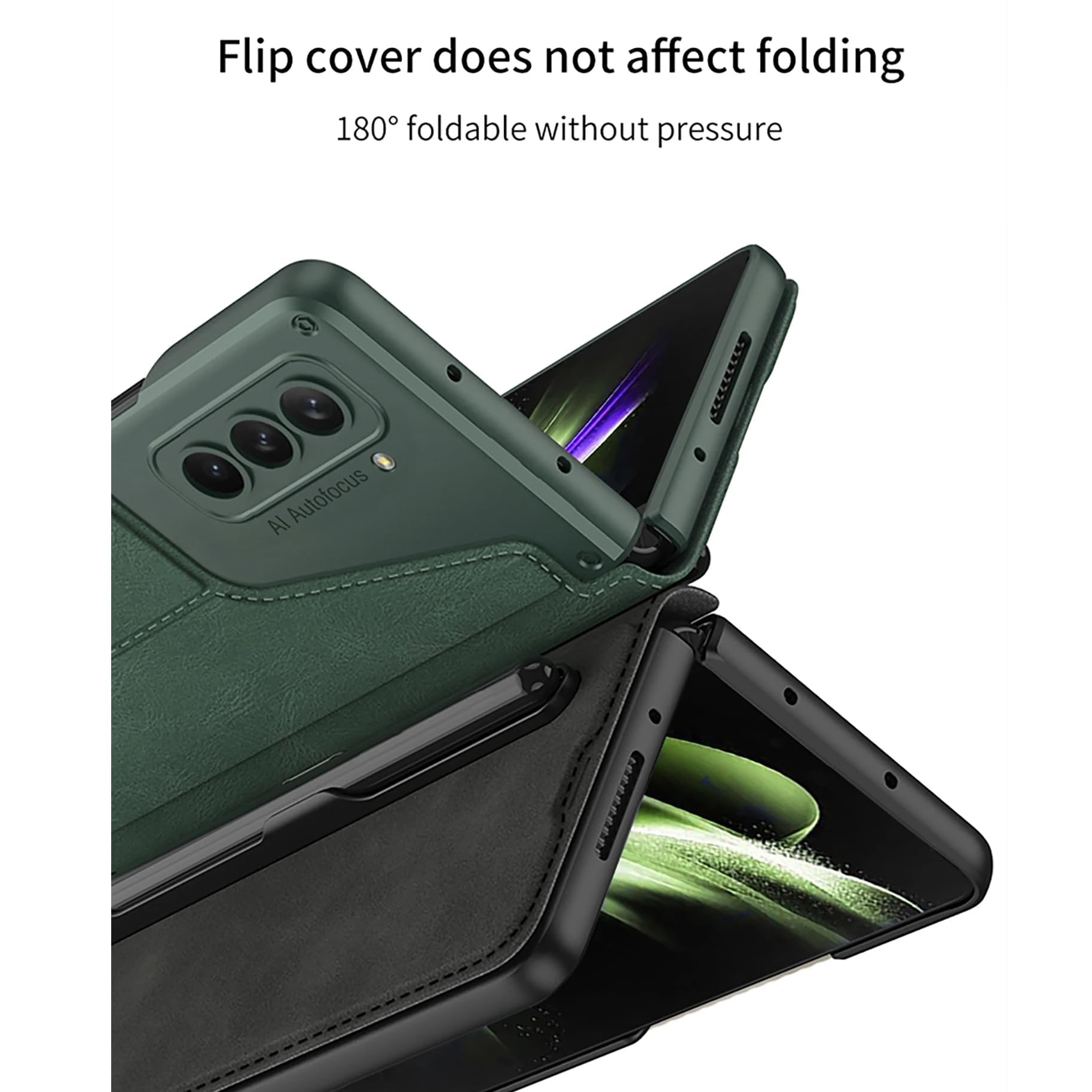 Custodia per Samsung Galaxy Z Fold 5 Custodia, Staccabile, portapenna S, Cornice per PC, Supporto in Pelle PU, Custodia a Portafoglio all-Inclusive con Schermo,Z Fold 5,Black2