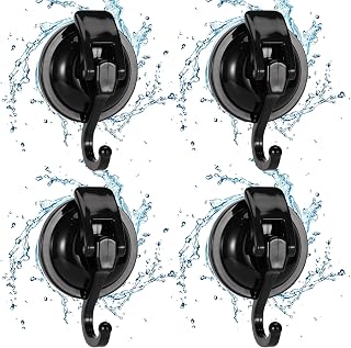 Hooks Suction Cup Hooks for Shower Heavy Duty Vacuum Suction Shower Hooks Window Glass Kitchen Bathroom Hooks Reusable Without Punching Towel Loofah Robe Coat Wreath Decoration (Black, 4PCS)