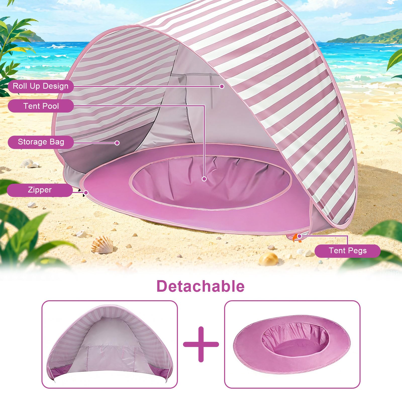 Namiot plażowy typu pop-up, namiot plażowy, rozkładany basen, ochrona przed promieniowaniem UV UPF 50+, na piknik, do ogrodu, na plażę