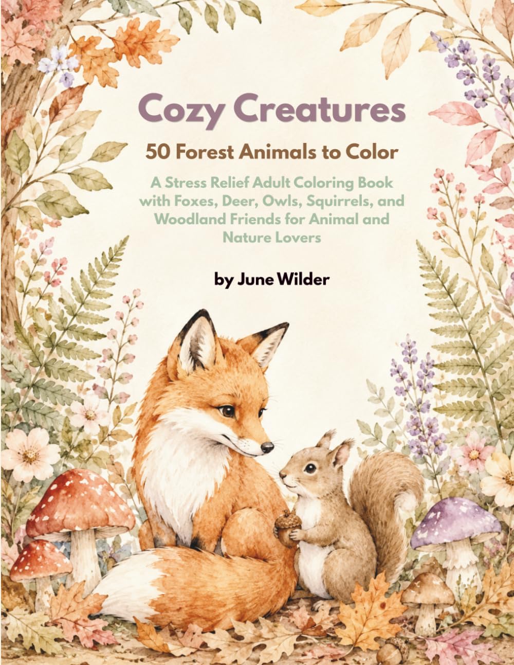 Cozy Creatures: 50 Forest Animals to Color — A Stress Relief Adult Coloring Book with Foxes, Deer, Owls, Squirrels, and Woodland Friends for Animal and Nature Lovers