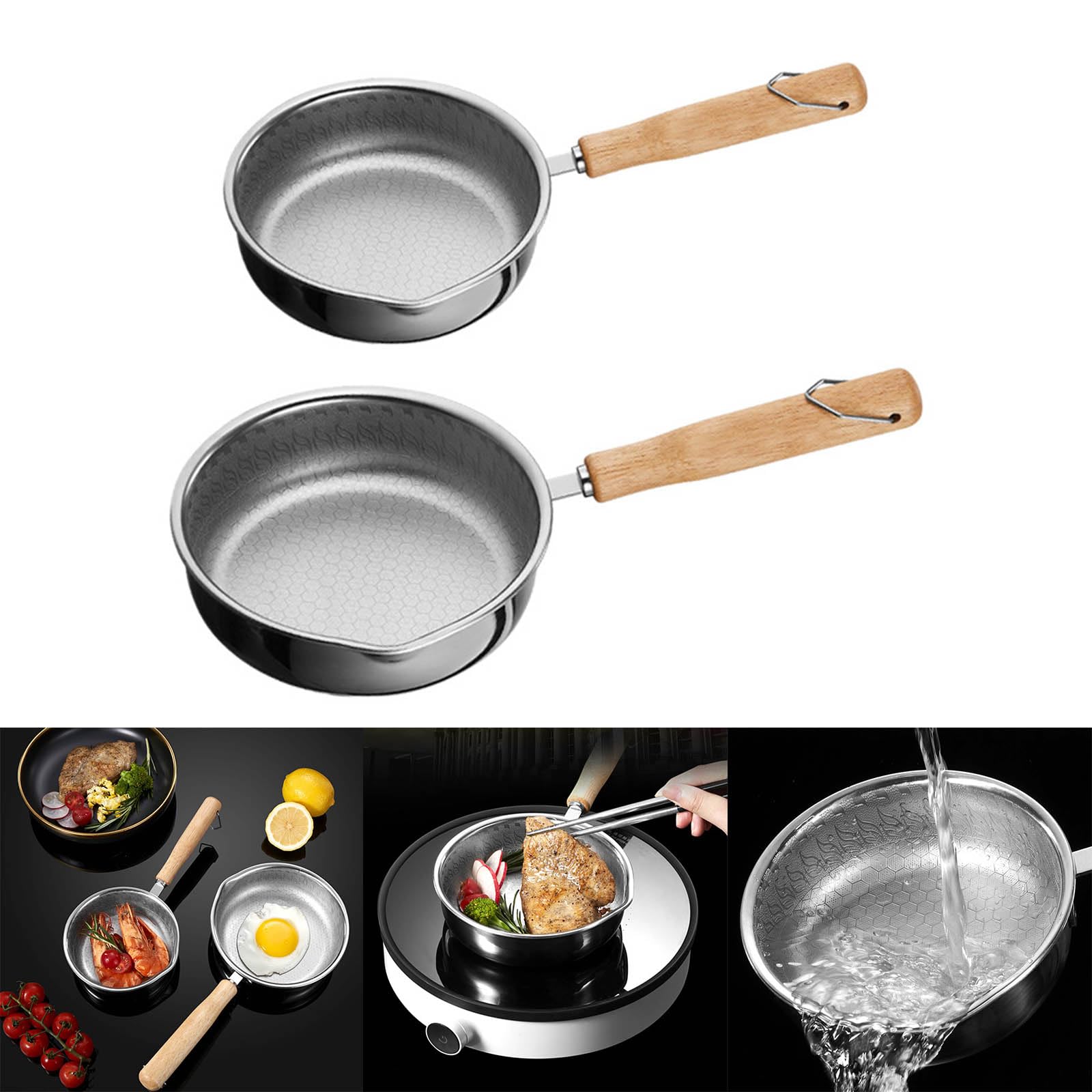 Poêle à œufs En Acier Inoxydable Avec Poignée En Bois, Petite Poêle à Frire, Mini Poêle Antiadhésive Pour Cuisinière à Induction De Restaurant