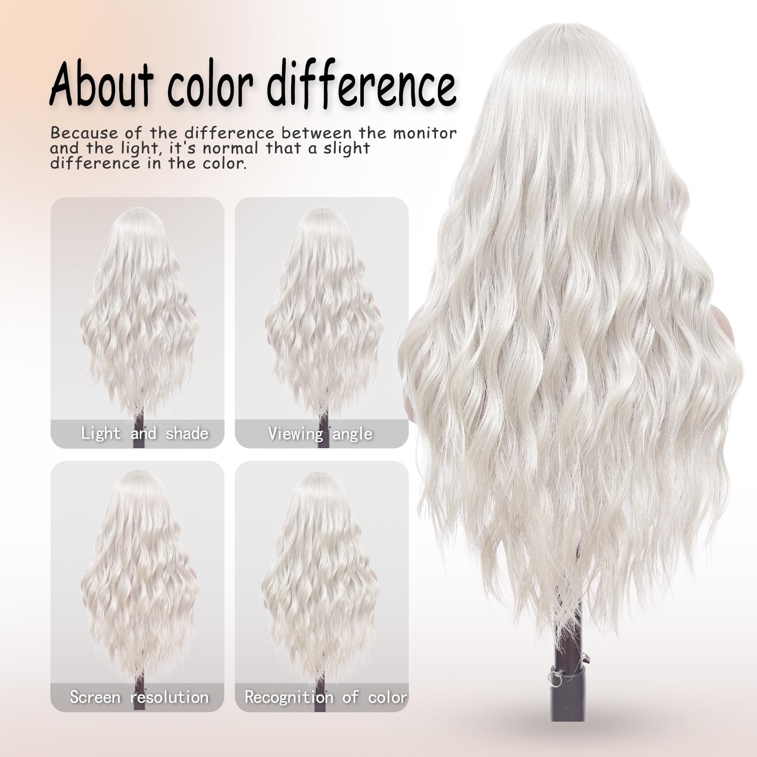GUOJIAN Long Wave Wig 26inch Silver Grey 13x5x1 HD Lace Front Synthetic Wavy Wigs For Women Heat Resistant Curly Wig for Cosplay Halloween Daily Use