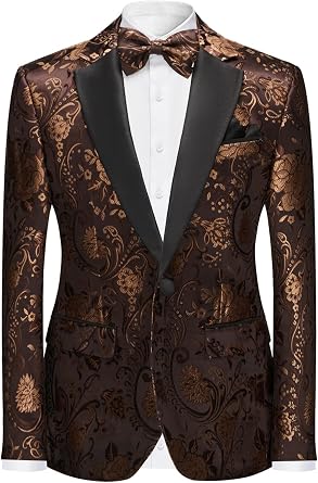 Men Floral Blazer Suit Jacket Dinner Party Prom Wedding Stylish Tuxedo Coat