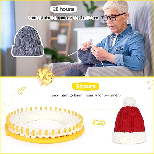 Miniatura 2 de Katech Juego de telares de tejer redondos de 5.5 in de diámetro, telares de plástico azul, bufanda, sombreros, herramientas para hacer manualidades,