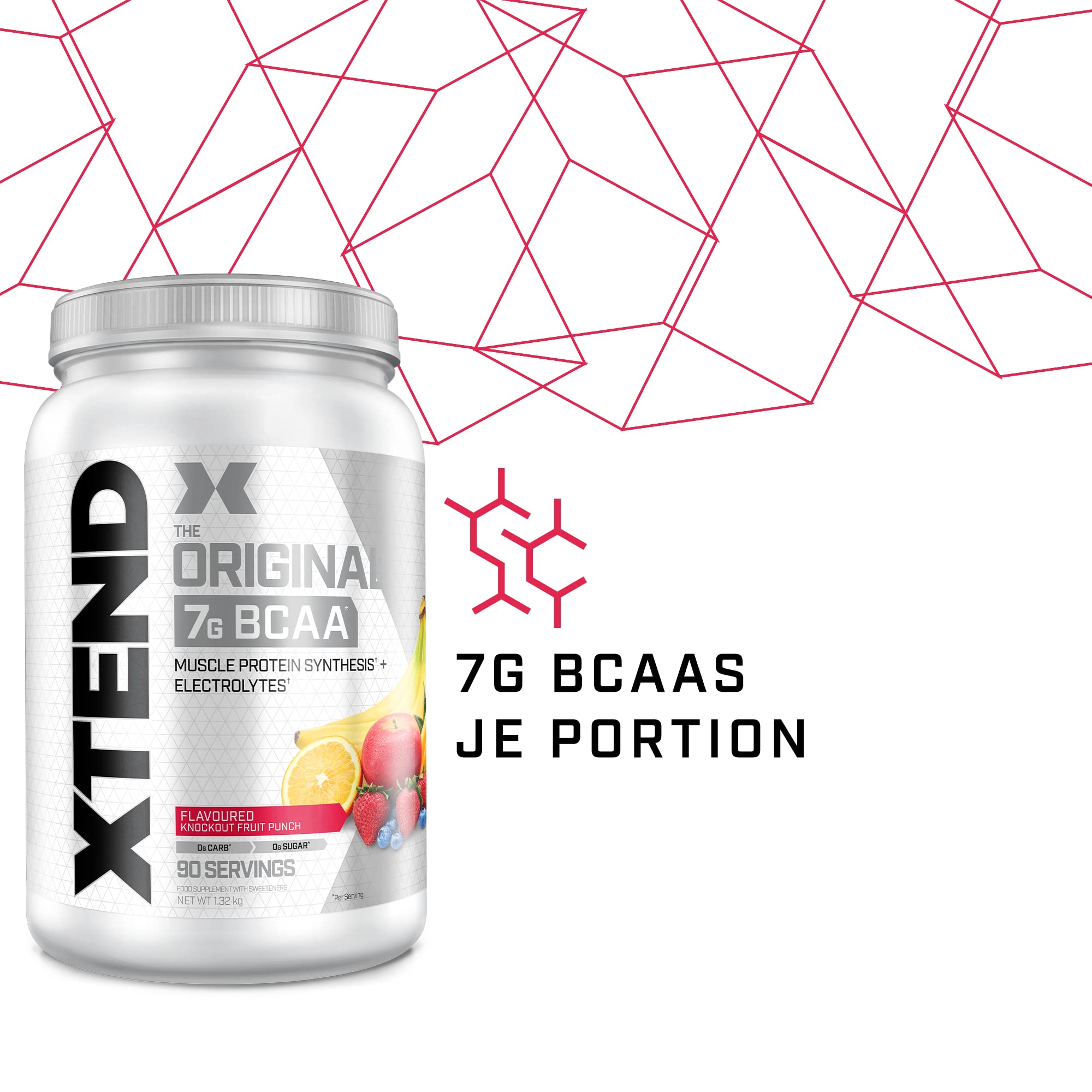 XTEND Original - BCAA-Pulver - Knockout Fruchtpunsch | Ergänzungsmittel mit verzweigtkettigen Aminosäuren | 7 g BCAA + Muskelproteinsynthese Elektrolyte für Regeneration & Hydration | 90 Portionen