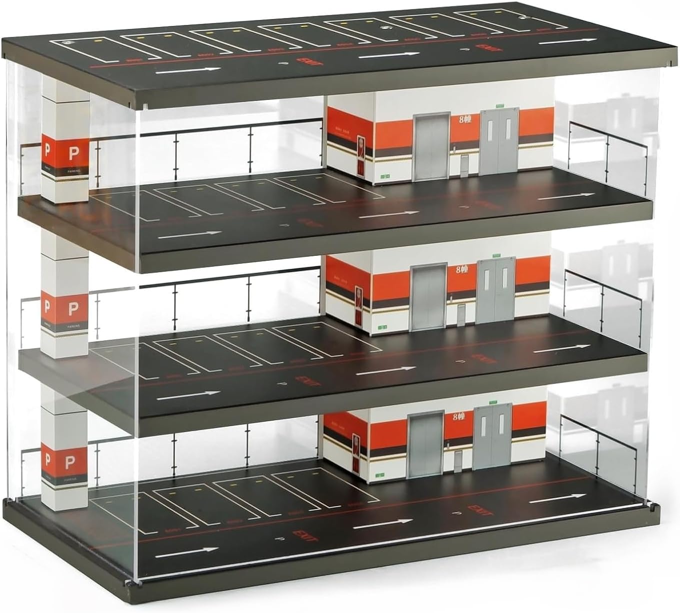 1/64 Scale Diecast Car Diorama Garage Parking Dustproof Storage Shelf with Lights,Display Case for Hot Wheels & Matchbox Cars