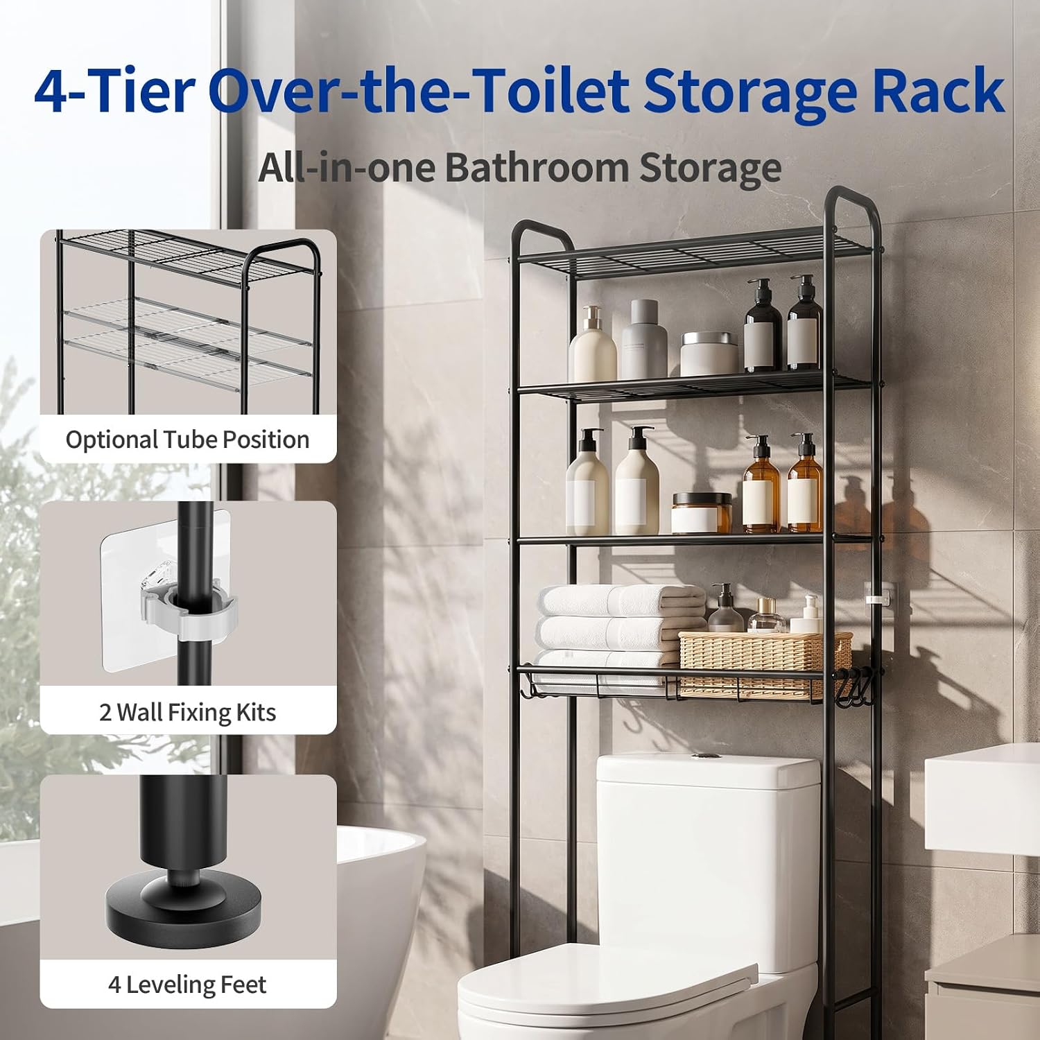 Delamu Over Toilet Storage Rack, 4 Tiers (71.9" H) Bathroom Organizer Shelf