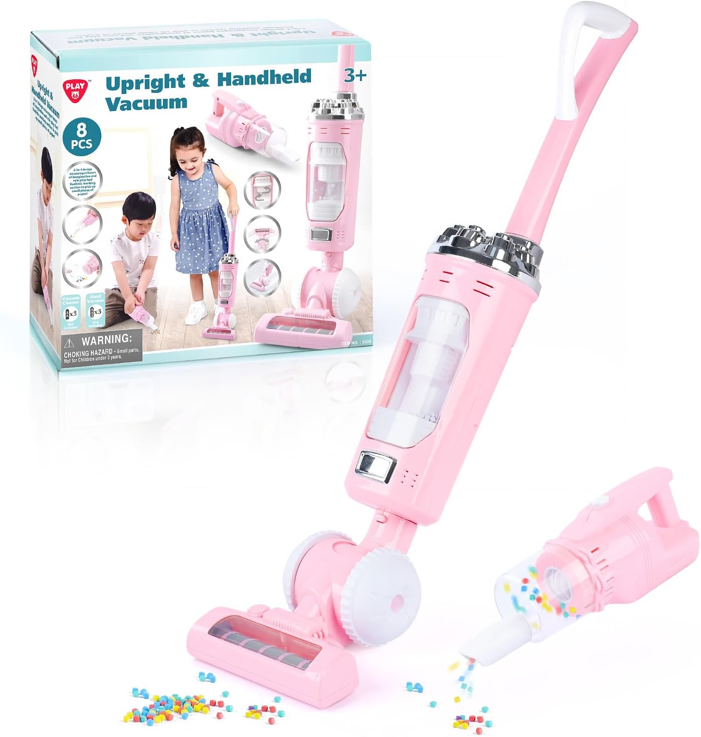 Kids Vacuum Cleaner Toy Set for Toddlers - 2PCS Toy Vacuum Sets for Toddlers 3+ Toddler Vacuum Toy That Works with Sound Effects, Baby Play Vacuum Pretend Role Play Household Housekeeping