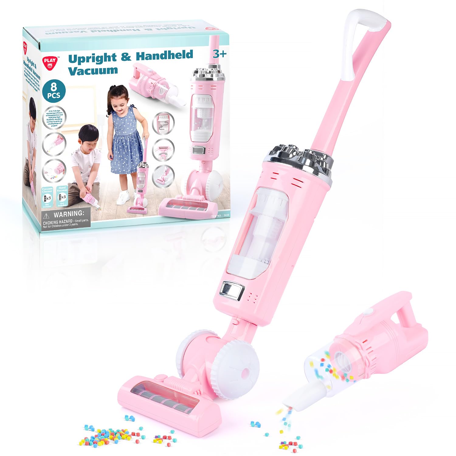 Kids Vacuum Cleaner Toy Set for Toddlers - 2PCS Toy Vacuum Sets for Toddlers 3+ Toddler Vacuum Toy That Works with Sound Effects, Baby Play Vacuum Pretend Role Play Household Housekeeping