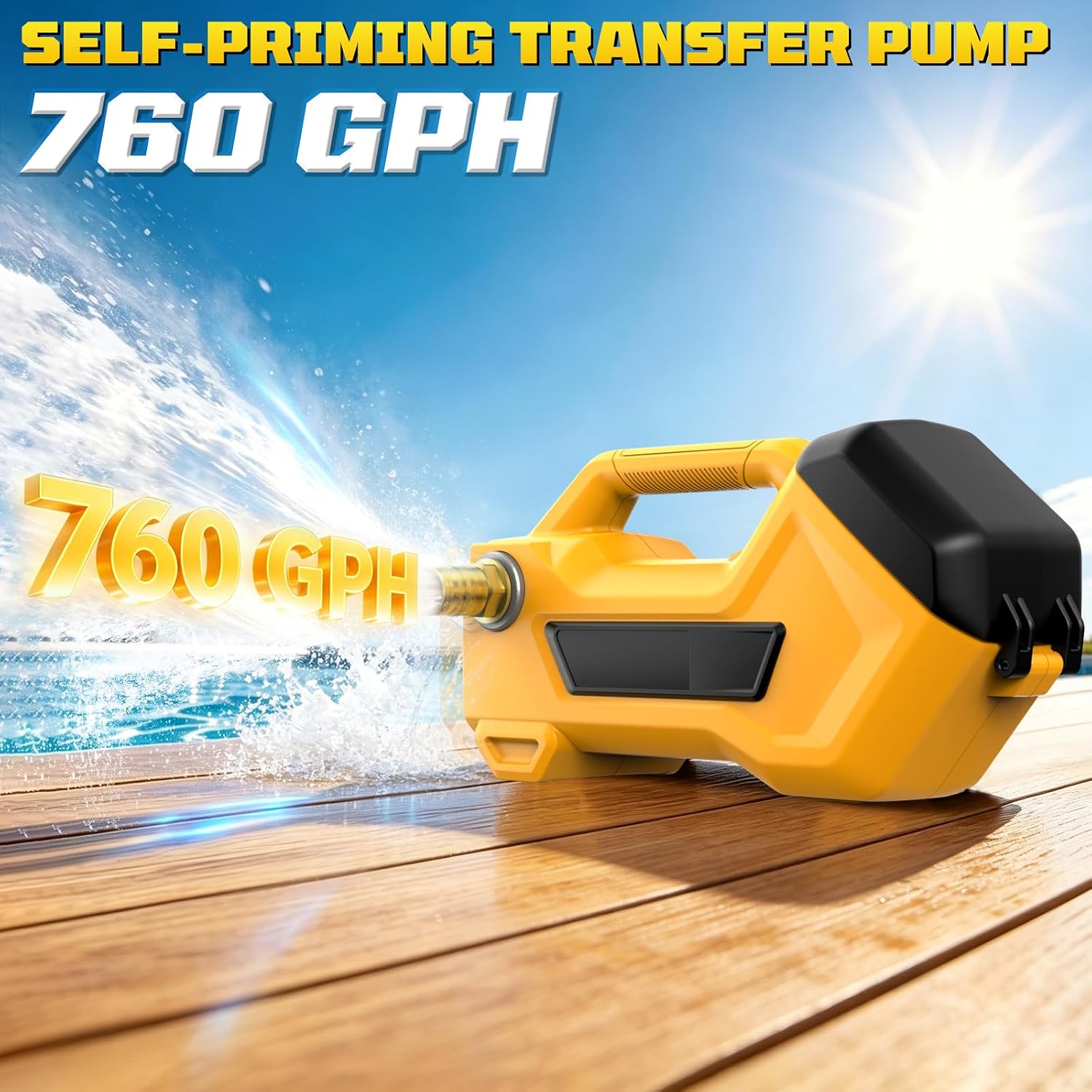 Cordless Transfer Pump for Water/Diesel, Compatible with De walt 20V Battery(Battery Not Included), 760GPH Self-priming Portable Battery Operated Utility Pump for Garden RV Ponds Pool Boat Draining