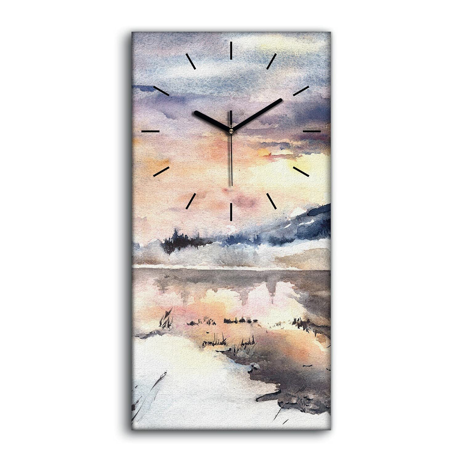 Horloge sur Toile Décoration Salon Chambre Paysage Hiver Lac Neige
