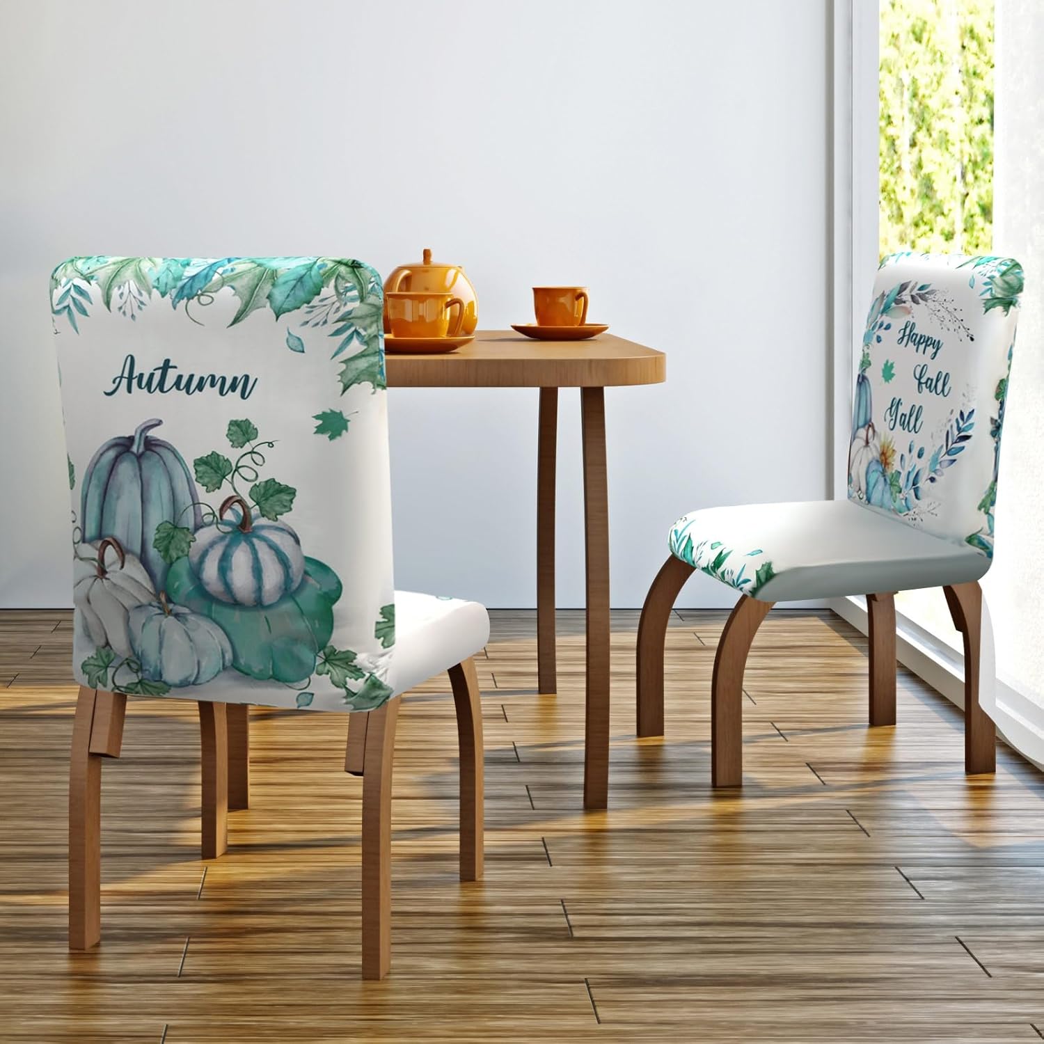 Preboun Fall Chair Covers Set of 6 Thanksgiving Dining Protector Stretch Autumn Removable Washable Blue Pumpkin Truck Maple Leaves Slipcovers for Dining Hotel Party Wedding